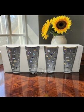 Anthropologie Rakle Hamsa Evil Eye Mati Nazar Mal De Ojo Drink Glass Set New